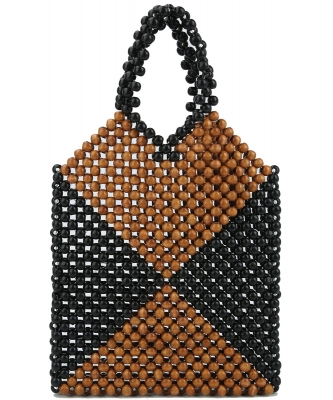 Colorblock Beaded Tote Bag YW-0010 BLACK/BROWN